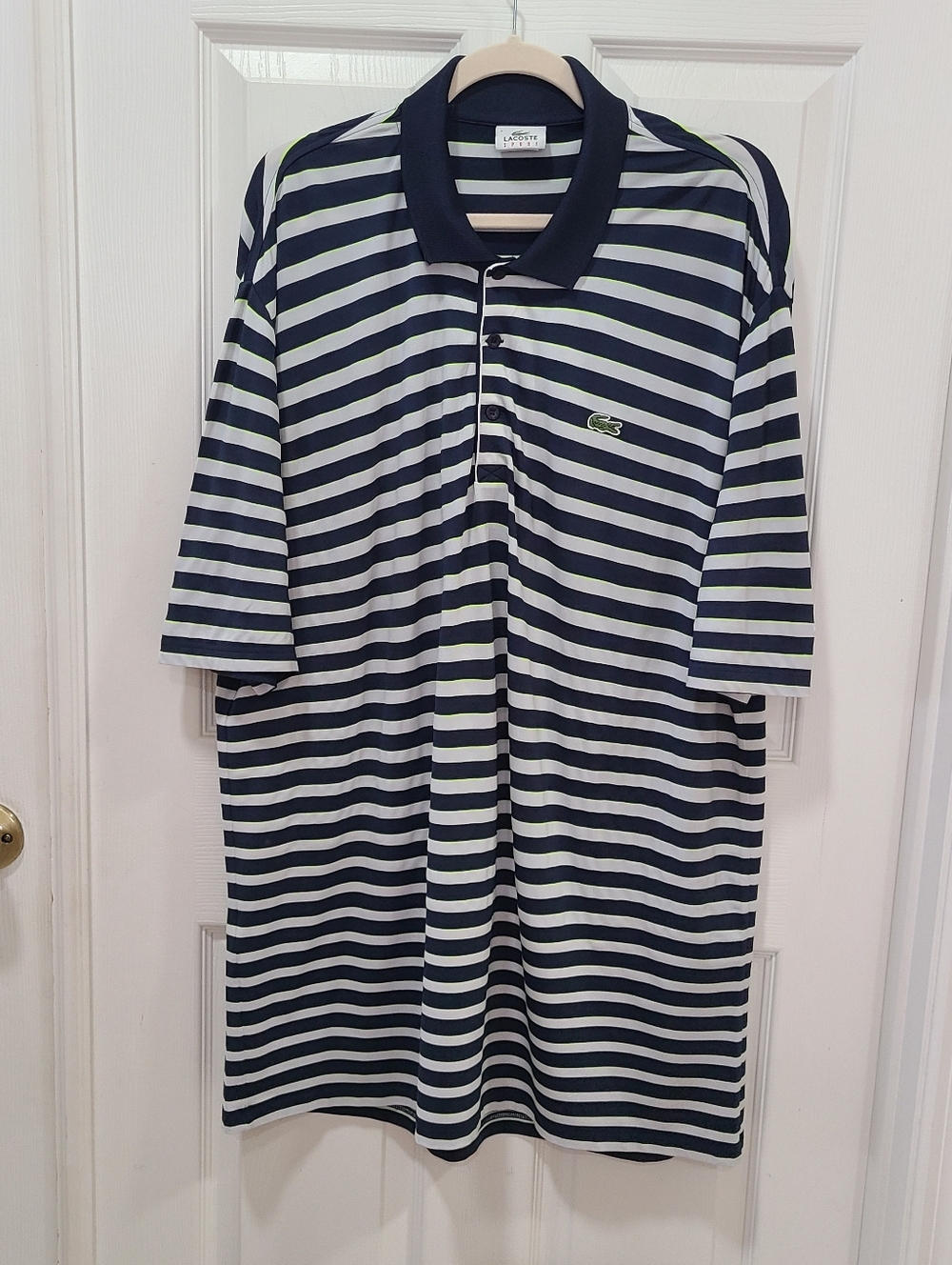Lacoste Golf Shirt Blue and Neon Green Striped Size 7/XL - Picture 6 of 16